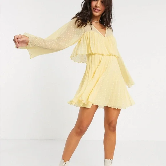 ASOS | Dresses | Asos Yellow Pleated Mini Dress | Poshmark